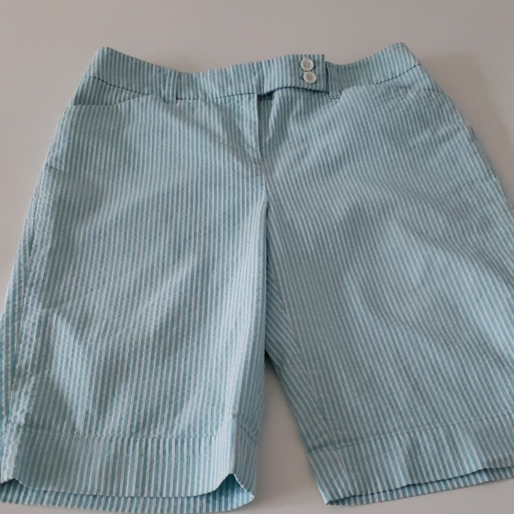 Blue and white striped shorts